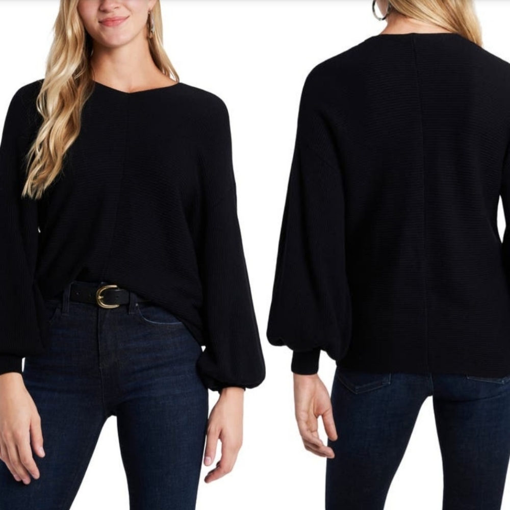 NWT 1.STATE Black Balloon Sleeve Sweater in Small